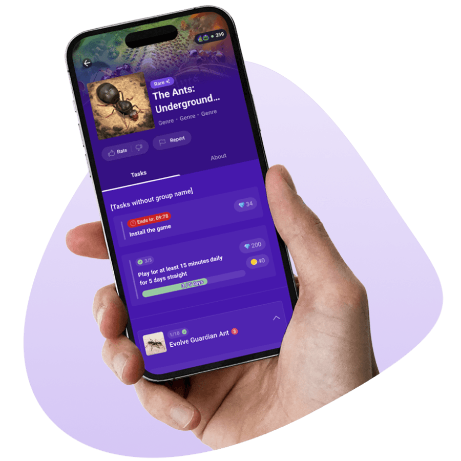 Smartphone displaying a Snakzy app in a hand.